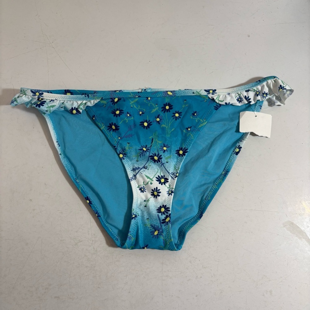 BNWT Aerie women's blue floral ruffled bikini swim bottoms in size small